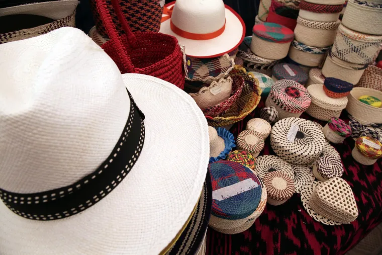 Toquilla hats displayed at a tourism fair in Azuay, Ecuador, in 2013.
